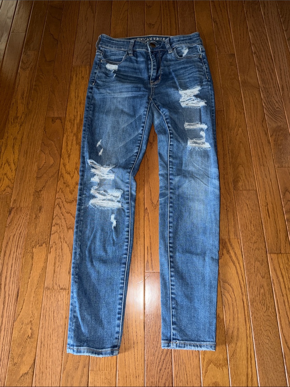 American Eagle Outfitters Distressed Medium Blue High-Rise Jeggings